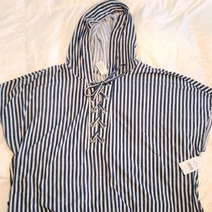 Blue white stripe swim cover up NWT